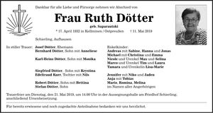 Traueranzeige Ruth Dötter
