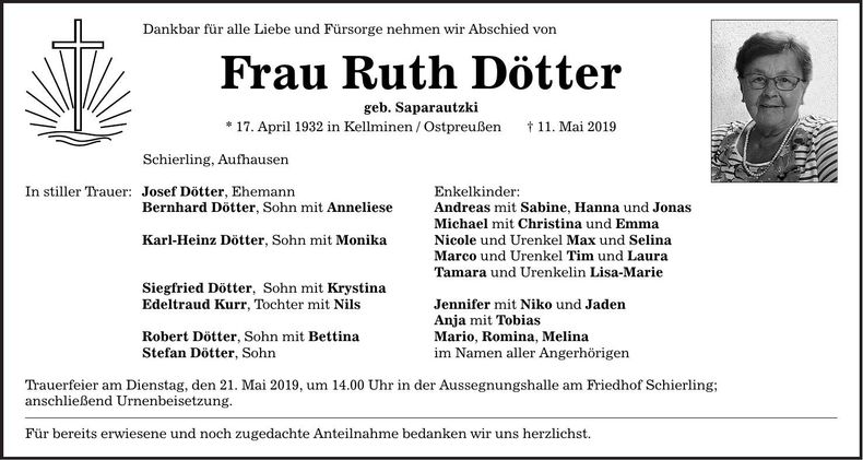 Traueranzeige Ruth Dötter
