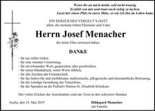 Traueranzeige Josef Menacher