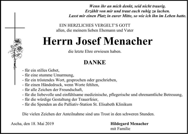 Traueranzeige Josef Menacher