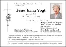 Traueranzeige Erna Vogt