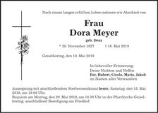 Traueranzeige Dora Meyer