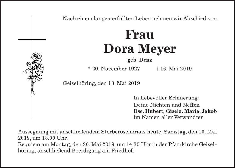 Traueranzeige Dora Meyer