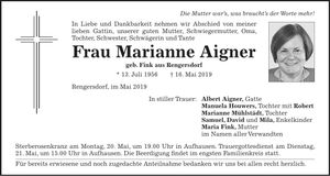 Traueranzeige Marianne Aigner