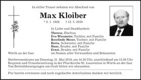 Traueranzeige Max Kloiber