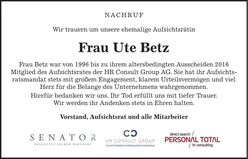 Traueranzeige Ute Betz