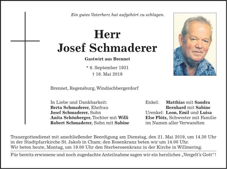 Traueranzeige Josef Schmaderer