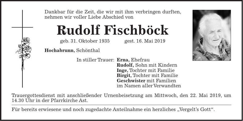 Traueranzeige Rudolf Fischböck