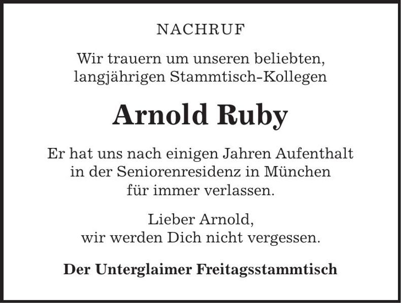 Traueranzeige Arnold Ruby