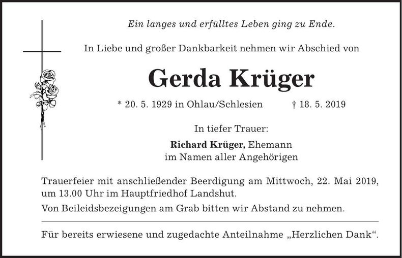 Traueranzeige Gerda Krüger