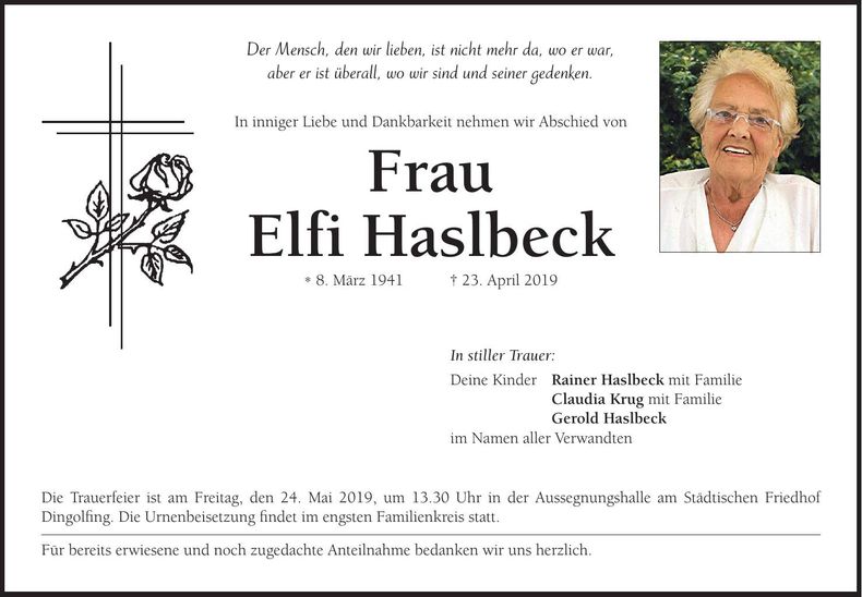 Traueranzeige Elfi Haslbeck