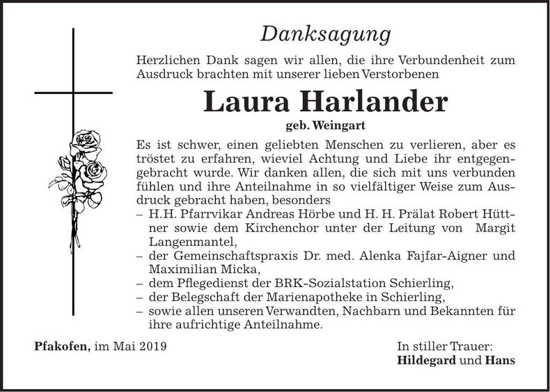 Traueranzeige Laura Harlander