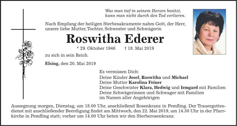 Traueranzeige Roswitha Ederer