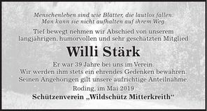 Traueranzeige Willi Stärk