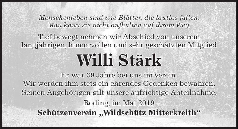 Traueranzeige Willi Stärk