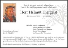 Traueranzeige Helmut Hiergeist