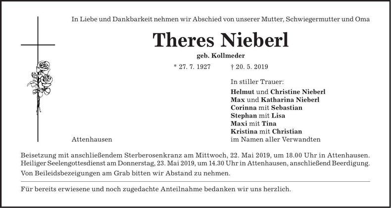 Traueranzeige Theres Nieberl