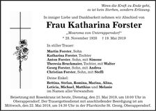 Traueranzeige Katharina Forster