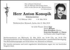 Traueranzeige Anton Konopik