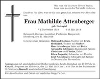 Traueranzeige Mathilde Attenberger