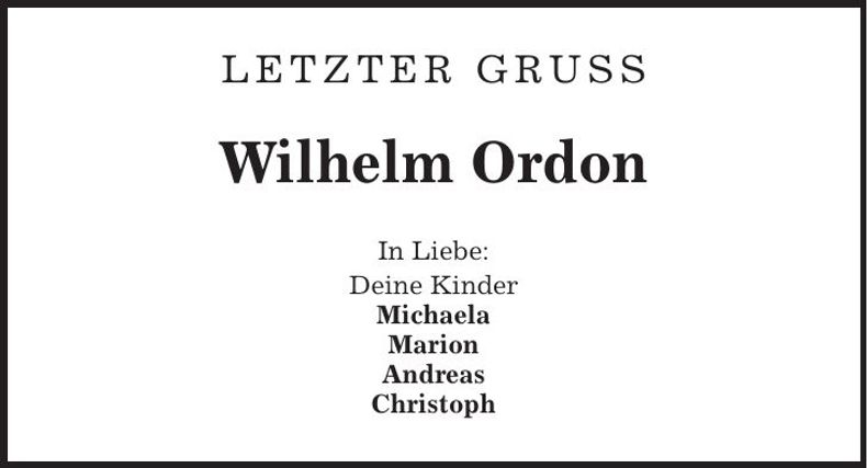 Traueranzeige Wilhelm Ordon