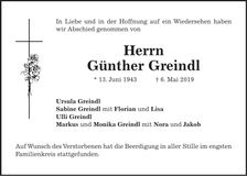 Traueranzeige Günther Greindl