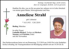 Traueranzeige Anneliese Strahl