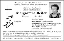 Traueranzeige Margarethe Reiter
