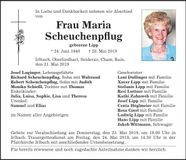 Traueranzeige Maria Scheuchenpflug