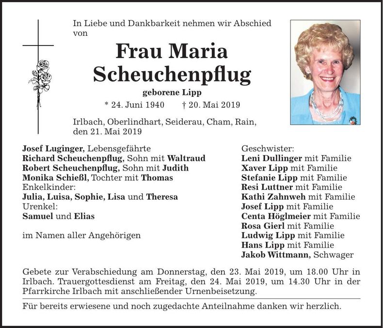 Traueranzeige Maria Scheuchenpflug