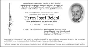 Traueranzeige Josef Reichl