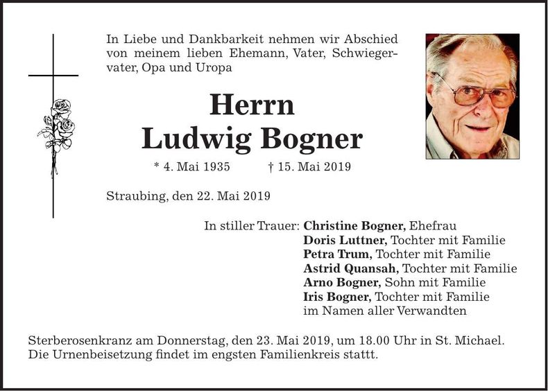 Traueranzeige Ludwig Bogner