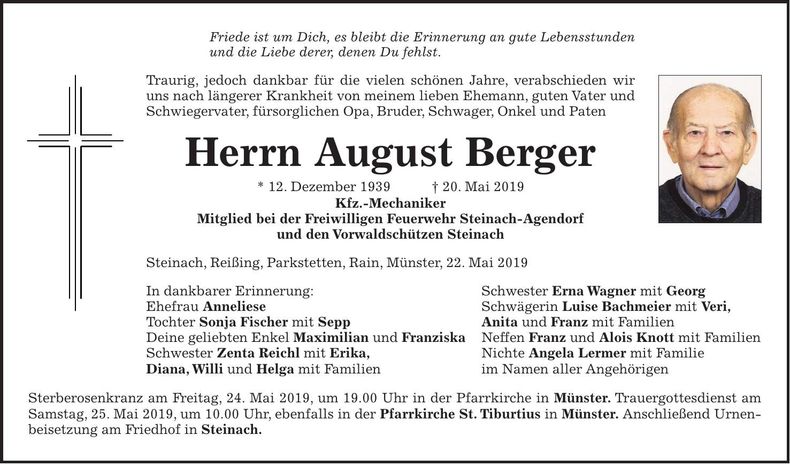 Traueranzeige August Berger