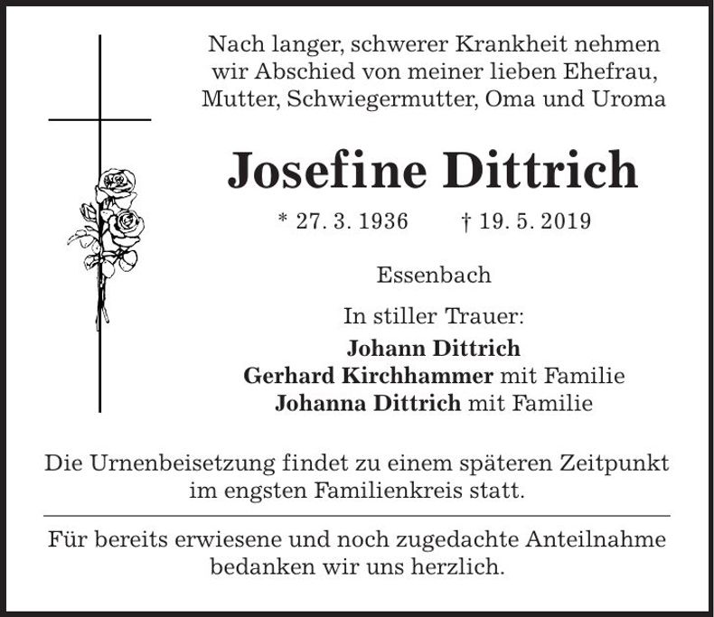 Traueranzeige Josefine Dittrich