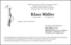 Traueranzeige Klaus Müller