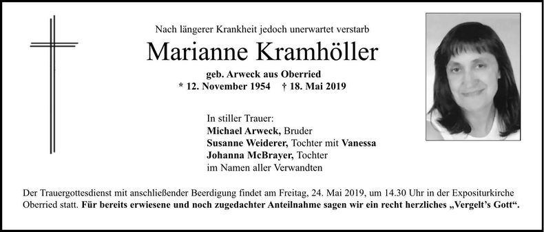 Traueranzeige Kramhöller Marianne