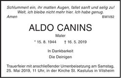 Traueranzeige Aldo Canins