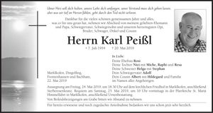 Traueranzeige Karl Peißl