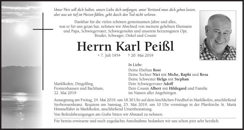 Traueranzeige Karl Peißl