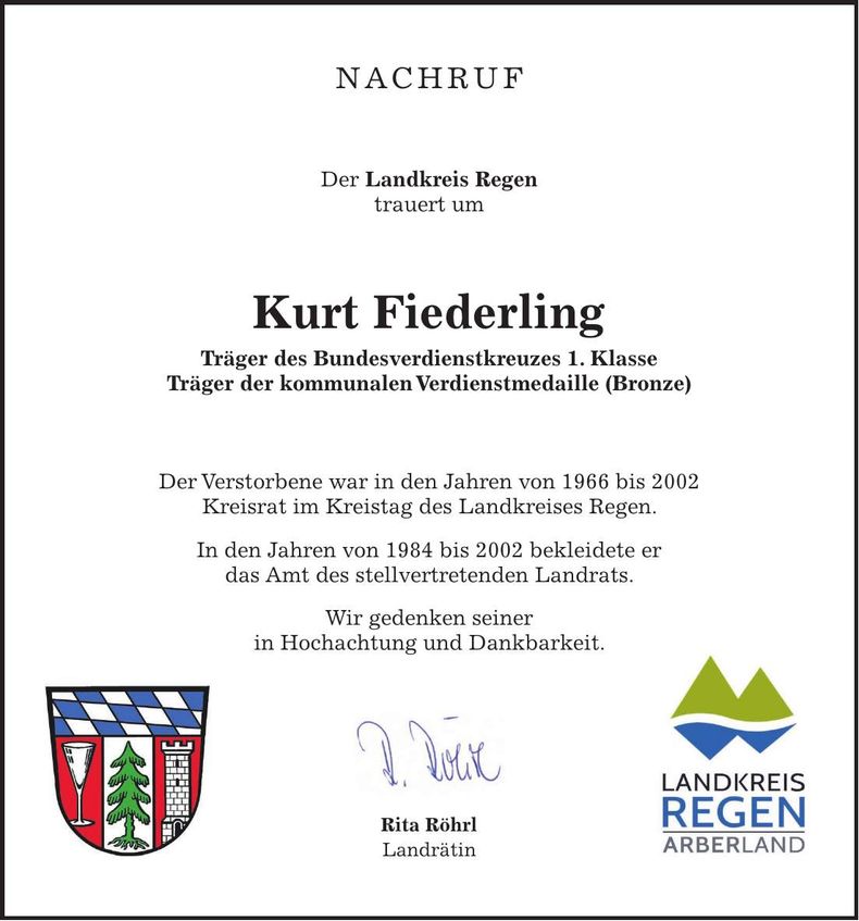Traueranzeige Kurt Fiederling