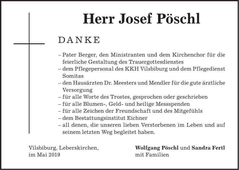 Traueranzeige Josef Pöschl