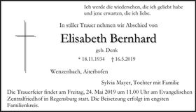 Traueranzeige Elisabeth Bernhard