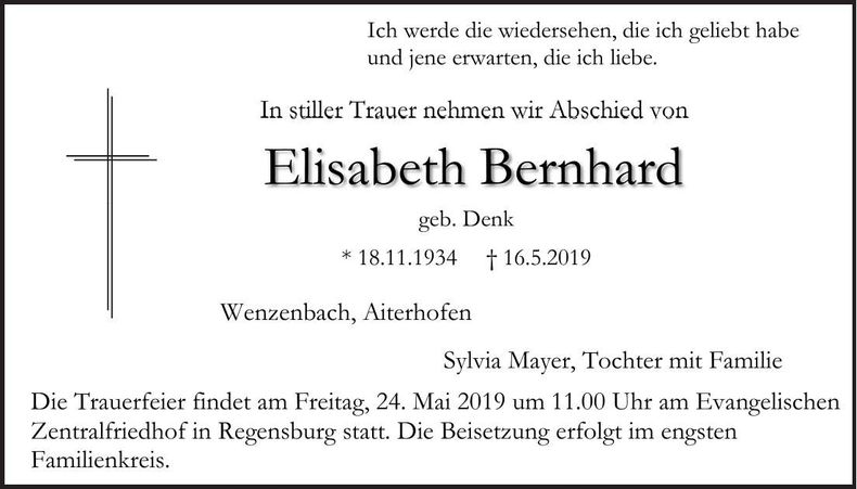 Traueranzeige Elisabeth Bernhard