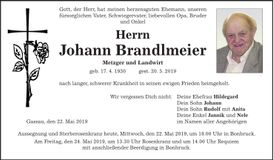 Traueranzeige Johann Brandlmeier