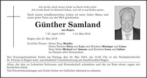 Traueranzeige Günther Samland