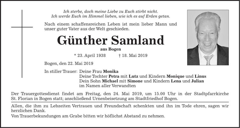 Traueranzeige Günther Samland