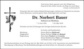 Traueranzeige Dr. Norbert Bauer