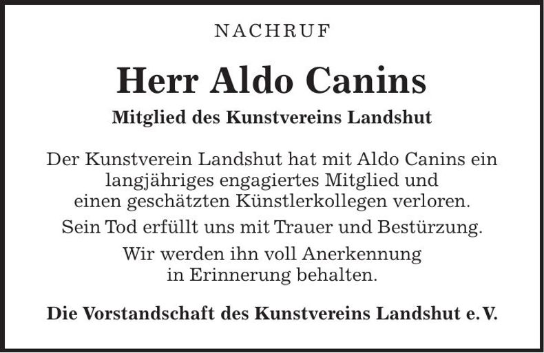 Traueranzeige Aldo Canins