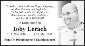 Traueranzeige Toby Lerach