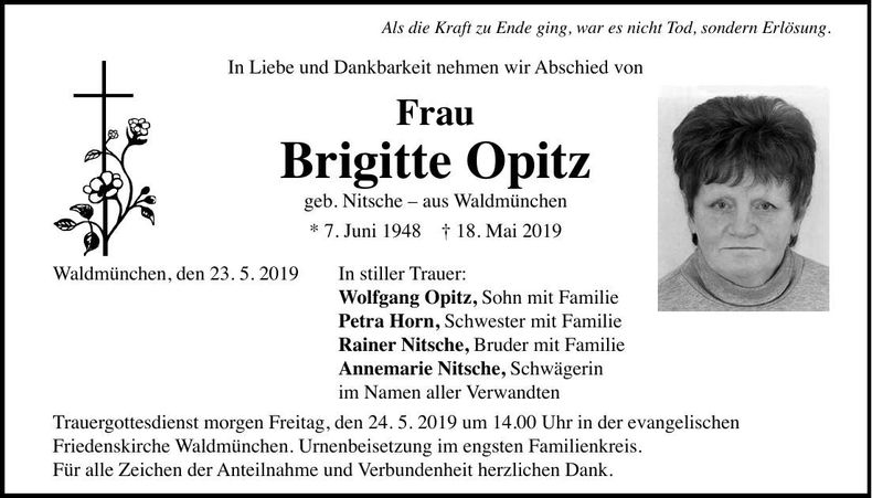 Traueranzeige Brigitte Opitz